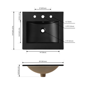 Ancillary 3-Hole 20 in. W x 18.25 in. D Classic Contemporary Rectangular Ceramic Single Sink Basin Vanity Top - JONATHAN Y